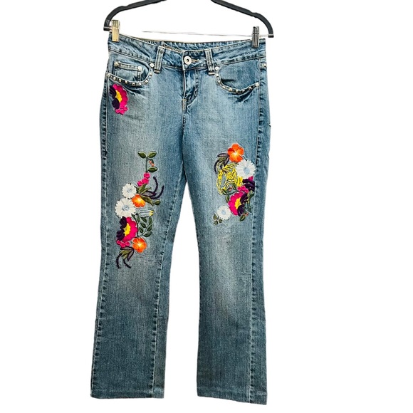 Vintage 80s Request Jeans Size 29 Floral Embroidered 98% Cotton 2% Spandex - Picture 4 of 15